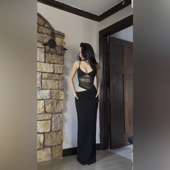 White Fox Call Me Up Maxi Dress Black Cut Out Mesh Sheer Size M Party Event Sexy - Picture 6 of 16